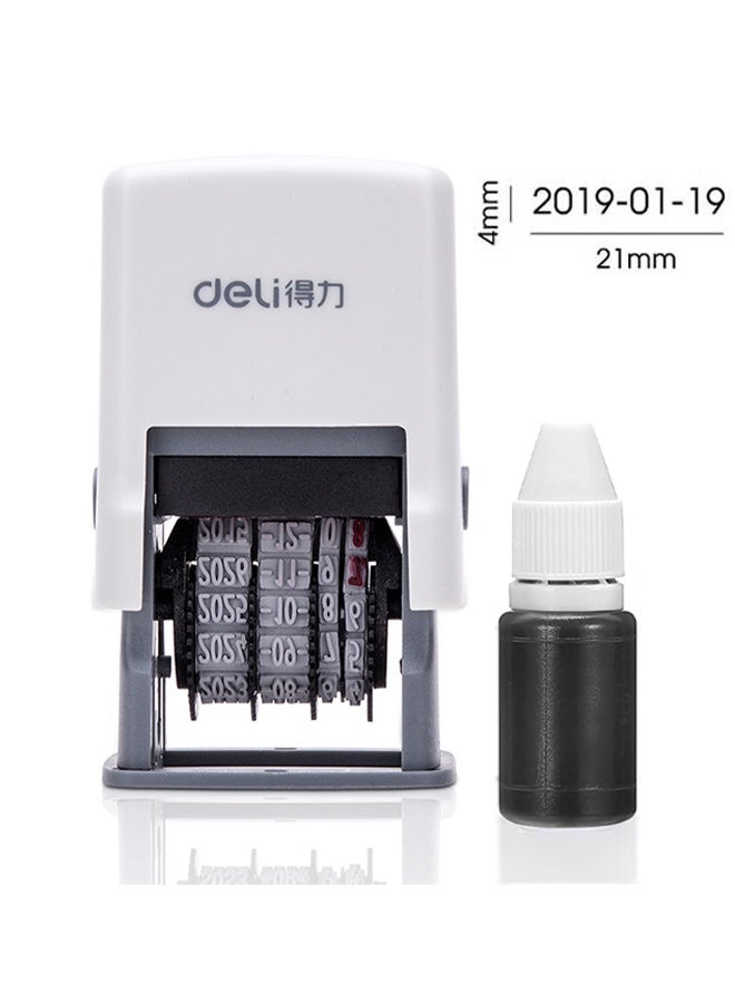 ديلي طابع تاريخ قابل للتعديل Deli 79951 مع حبر تلقائي - طابع السنة والشهر واليوم والوقت، يشمل جهازًا واحدًا وزجاجة حبر بسعة 10 مل (حبر سريع الجفاف للأوراق) - Image 1